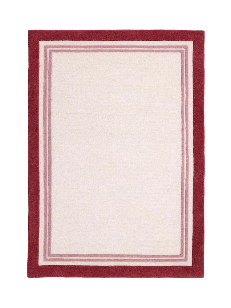 8x10 Parisian Chic Border Rug | Cream Burgundy Red Dusty Rose Pink Area Carpet gallery