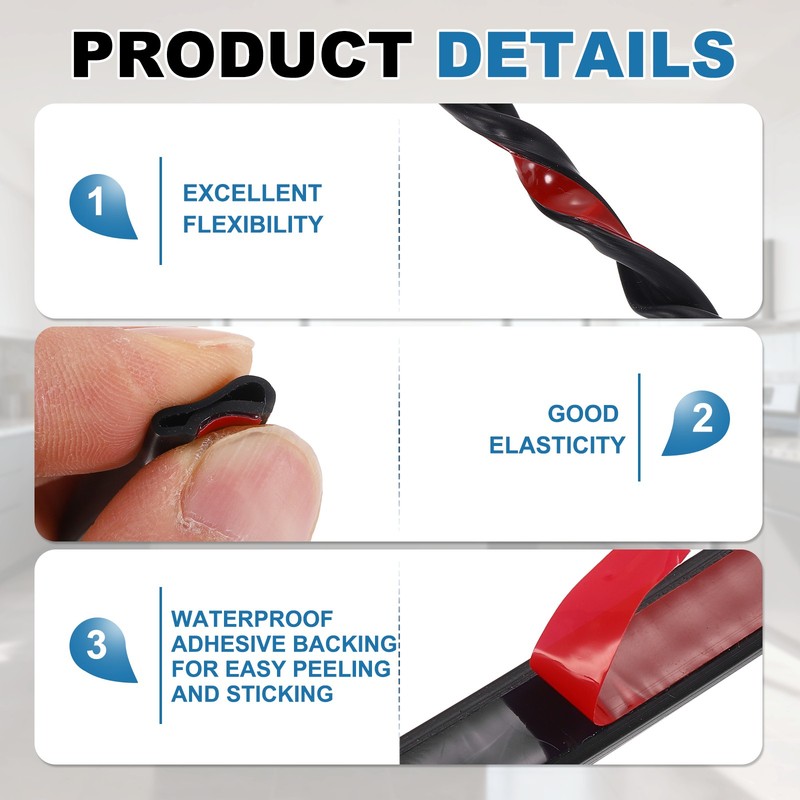 16.4FT Silicone D Shape Weather Stripping, Self Adhesive Doors Seal, Black gallery