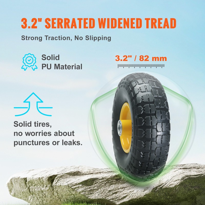 VEVOR Solid PU Run-Flat Tire Wheel Flat Free Tubeless Tire 10" 2-Pack 400 lbs gallery