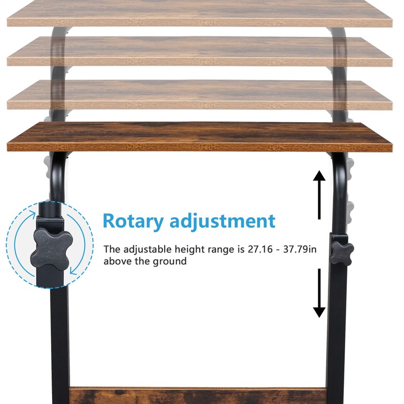 Rolling Adjustable Height Side Table 15MM Chipboard Steel Baffle gallery
