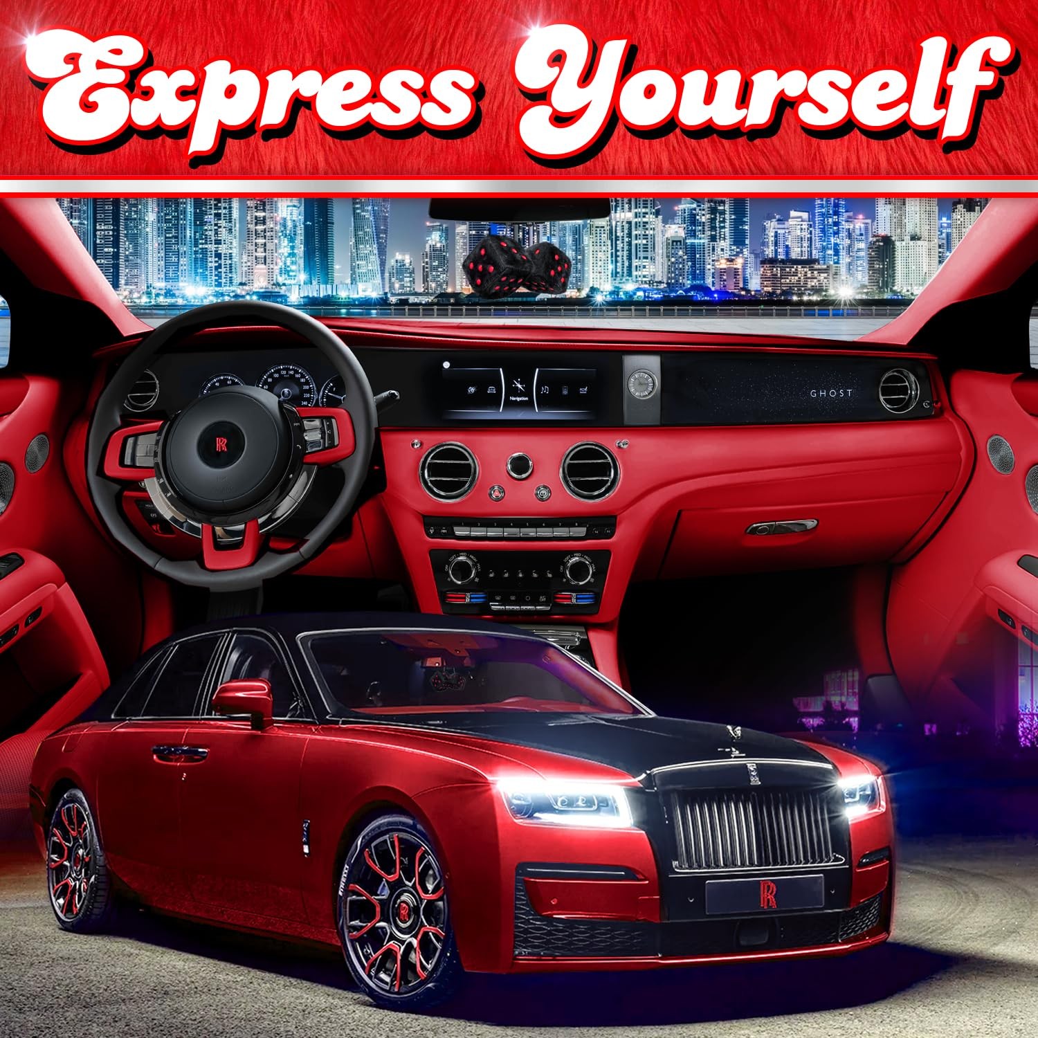 Black Fuzzy Dice for Car - Rear View Mirror Plush Cute Car Accessories for Inter gallery