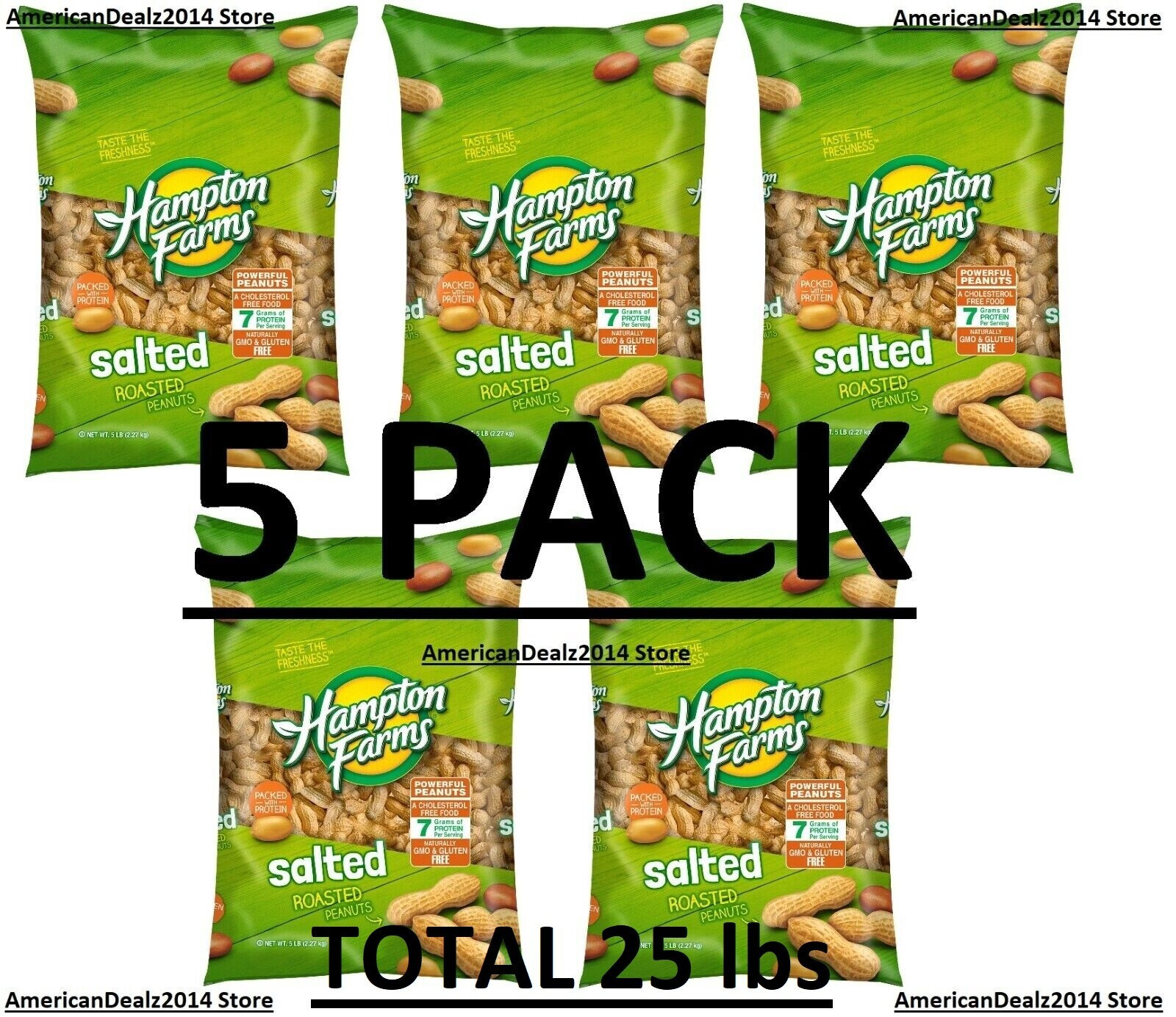 5 PACK - Hampton Farms Salted In-Shell Peanuts 5 Lb (Total 25 Lbs) FRESH!! gallery