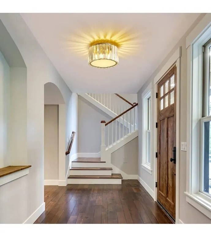 Fancy Crystal Ceiling Light Fixture Mini Flush Mount Chandelier G9 Socket -Gold gallery