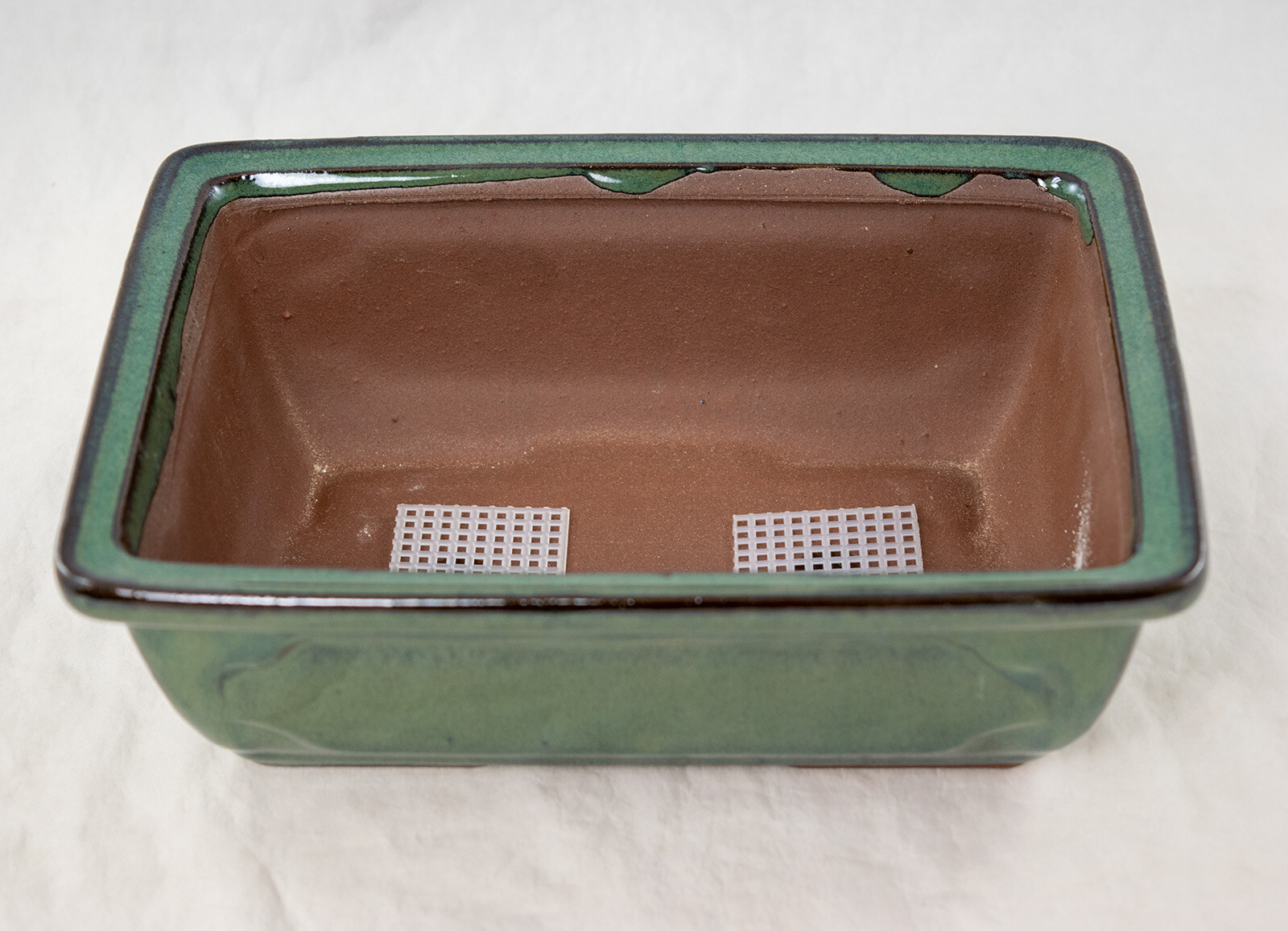Rectangular Glazed Bonsai & Succulent Pot + Mesh 8"x 5.75"x 2.5" - Green Glazed gallery