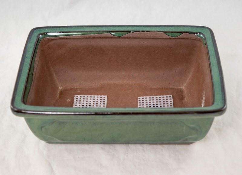 Rectangular Glazed Bonsai & Succulent Pot + Mesh 8"x 5.75"x 2.5" - Green Glazed gallery