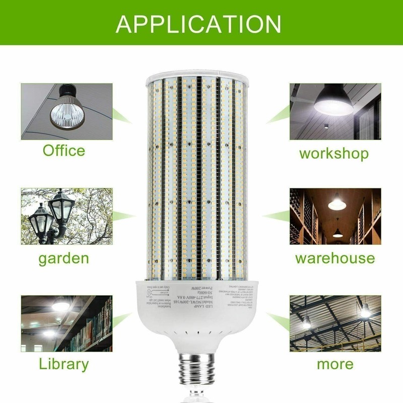 277~480V LED Corn Bulbs Light 200W E39 Mogul Base 6000K Replace 1000W MH HPS HID gallery