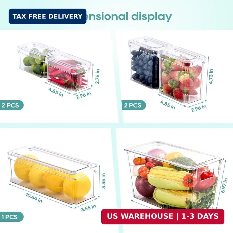 6 Pcs Fridge Organizer Bins Stackable Clear Lid BPA Free Fruit Vegetable Storage gallery