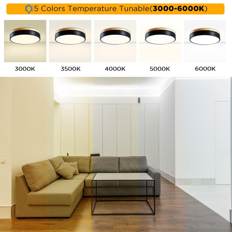 Dimmable LED Wood Flush Mount Ceiling Light Fixture 3000-6000K Tunnable 12 In... gallery