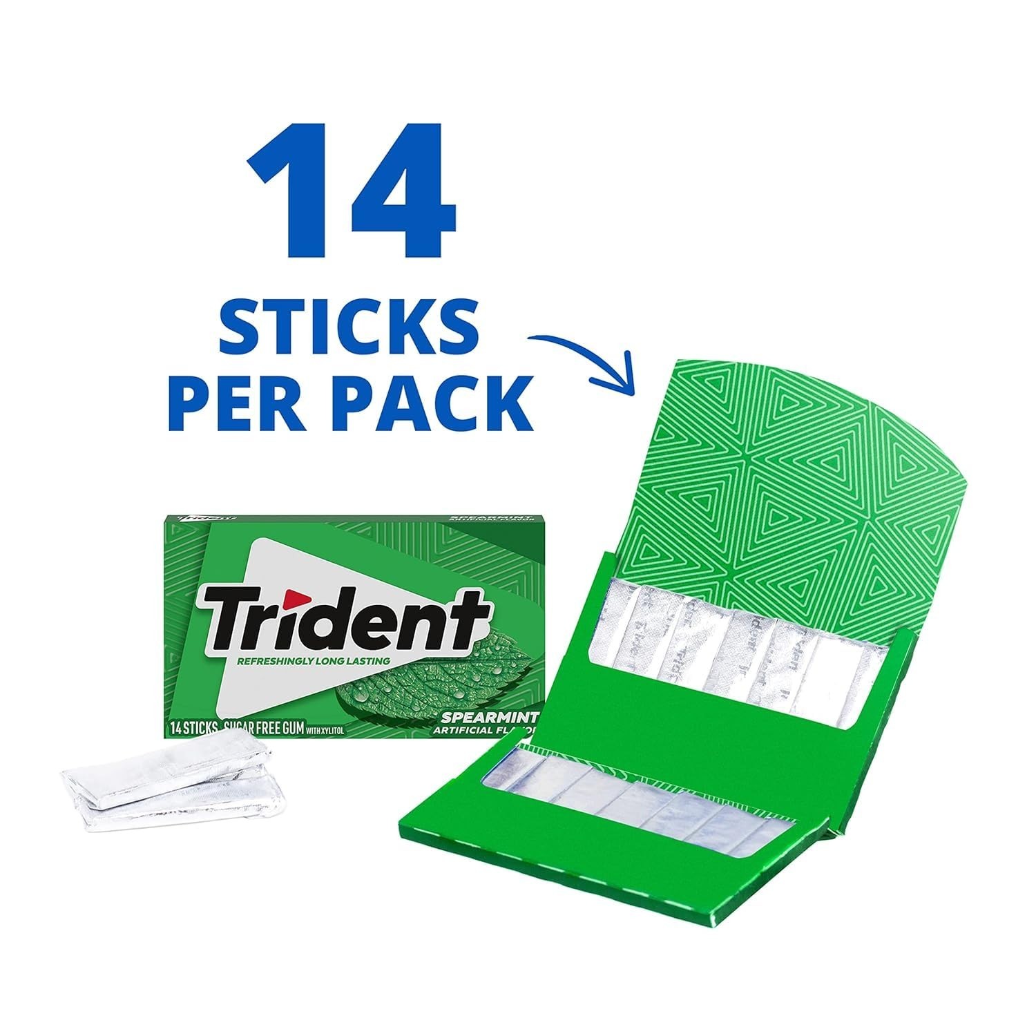 Trident Spearmint Sugar Free Chewing Gum 168 Pieces 12 Packs gallery