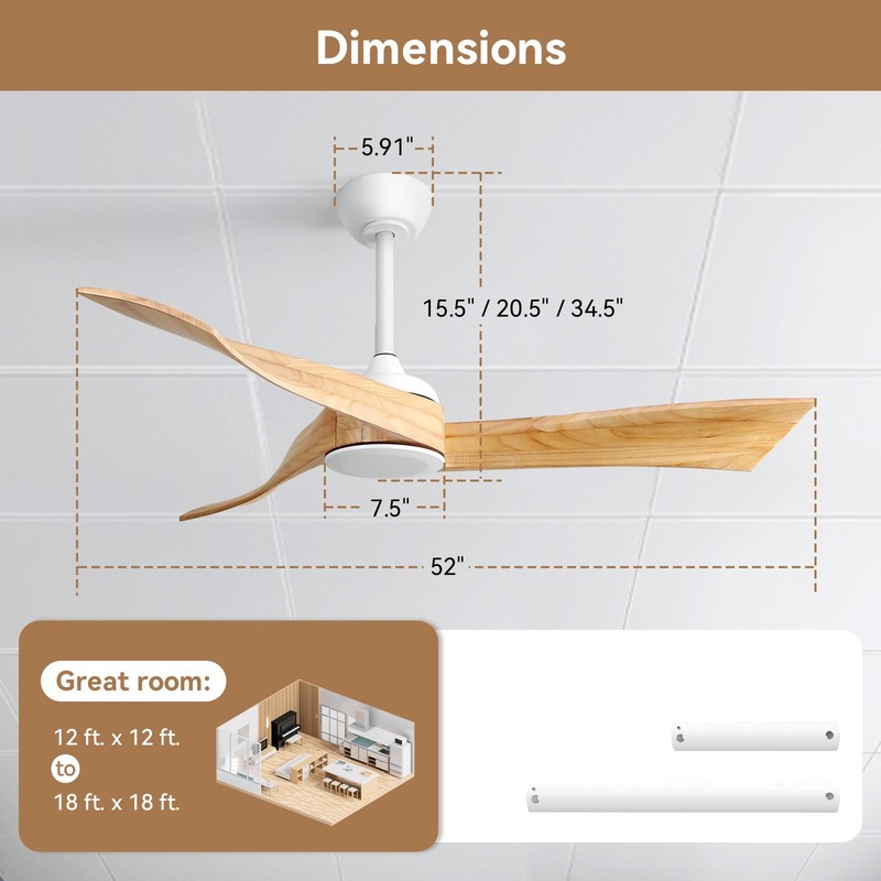 52in Low Noise Ceiling Fan without Light Quiet DC Motor/Remote Control/ CFN 4700 gallery
