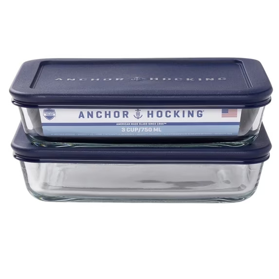 Anchor Hocking 3 Cup Rectangular Glass Food Storage Containers w/ Lids Set of 2 gallery