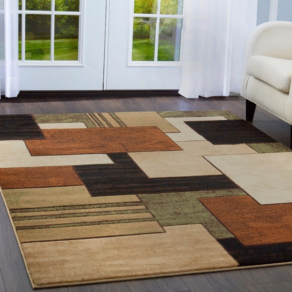 Modern Geometric Runner Area Rug Brown and Green 1 ft 9 in x 7 ft 2 in gallery