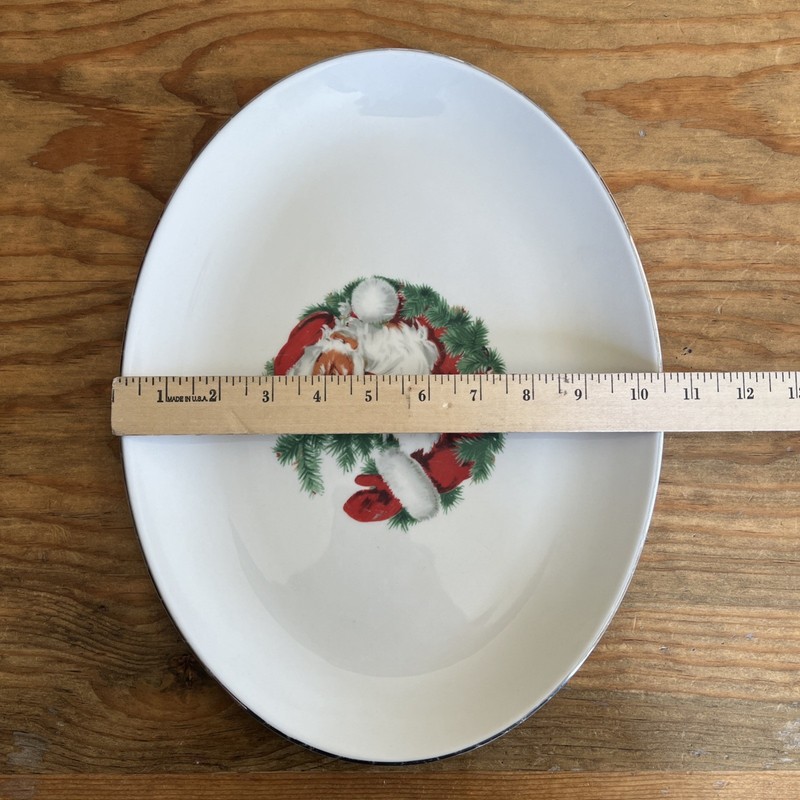 Royal Devon Santa Serving Platter Oval Silver Rim Made In USA About 14” x 10.5” gallery