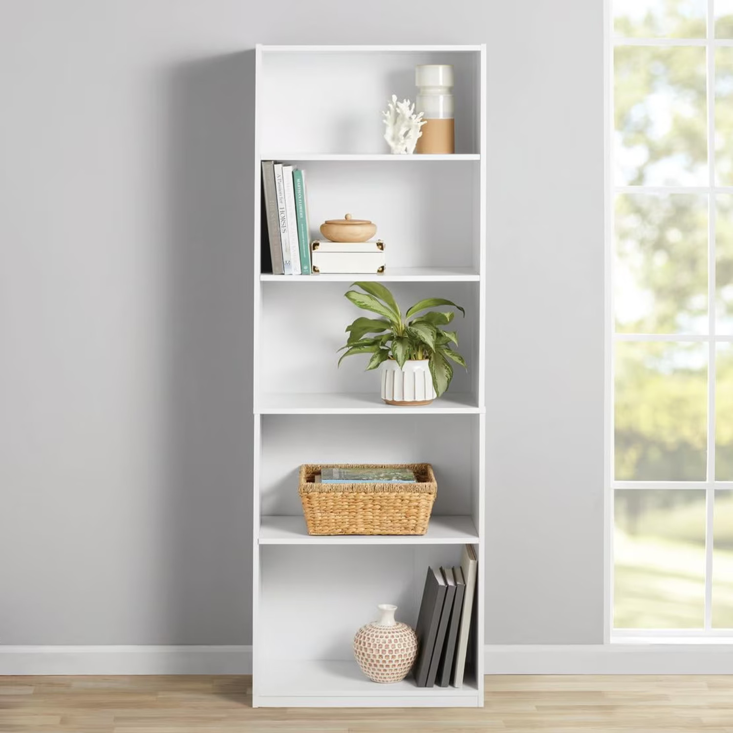 Mainstays 5 Shelf Bookcase Adjustable Shelves White 71” Storage Shelf gallery