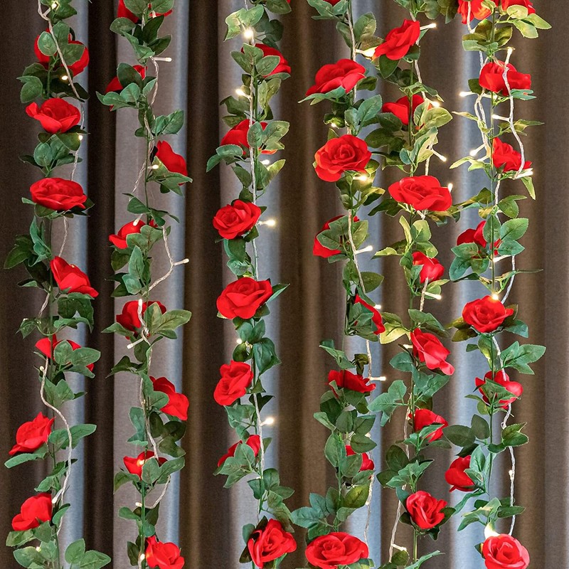 3× Garland Wall Silk Artificial Hanging Rose Red Flowers Vine Wedding Decor US gallery