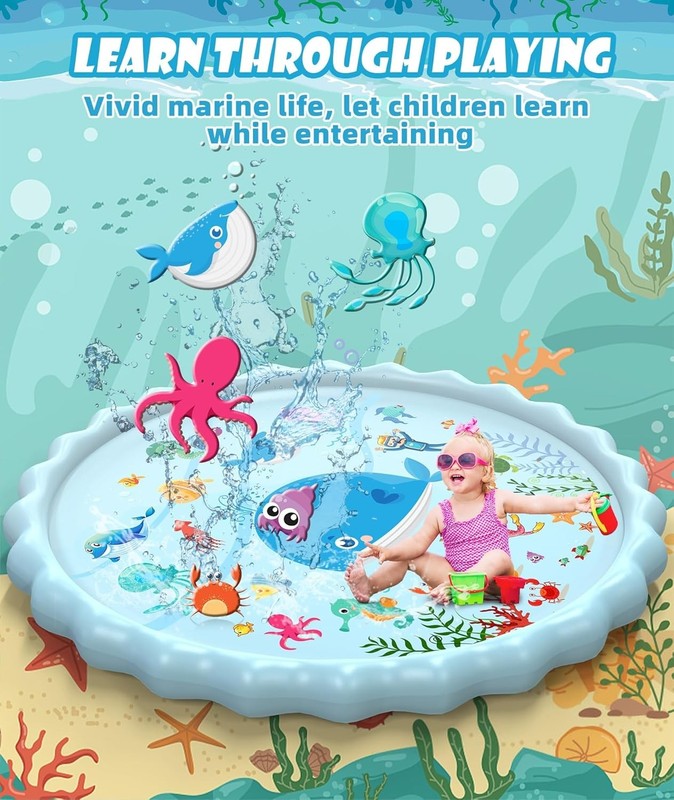 102.3" EPN Splash Pad,Extra Large Sprinkler Play Mat Fun for Kids Outdoor NEW gallery