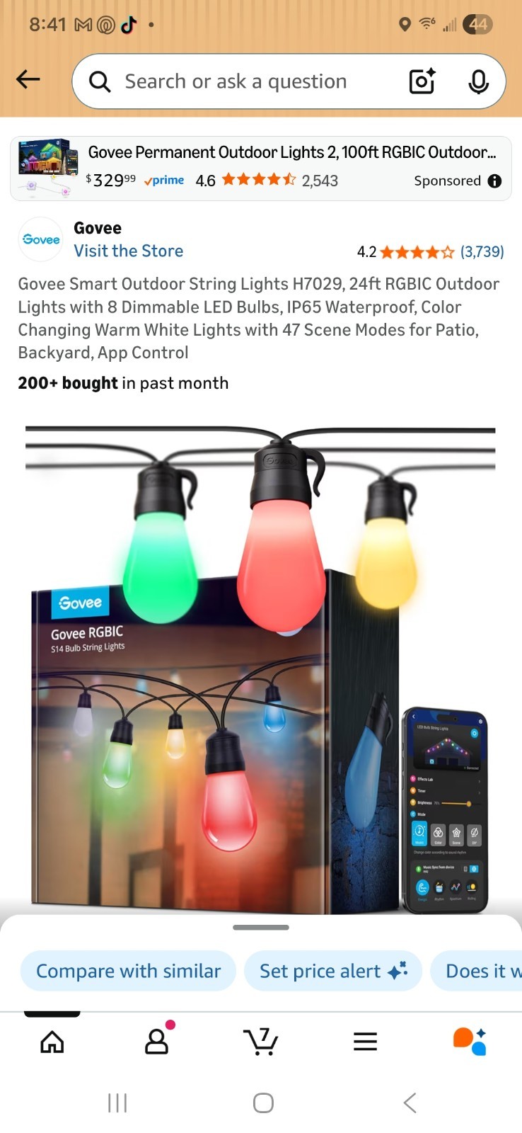 Govee Smart Outdoor String Lights H7029, 24ft RGBIC Outdoor Lights gallery