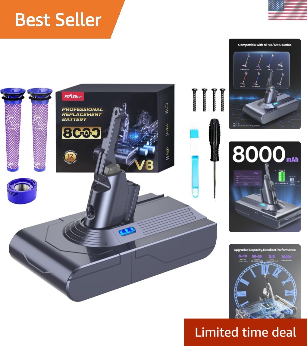 8000mAh V8 Battery Replacement with Filters and Tools for Superior Cleaning gallery