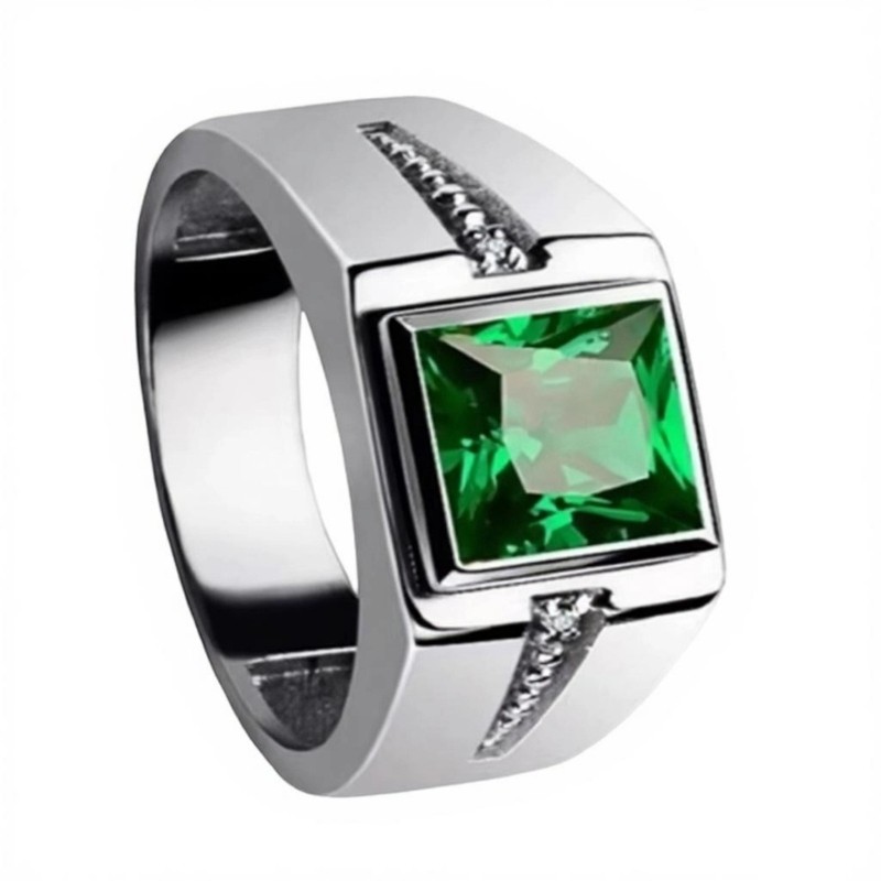 Trendy Green Square Zircon Rings Comfortable Fit For Any Occasion gallery