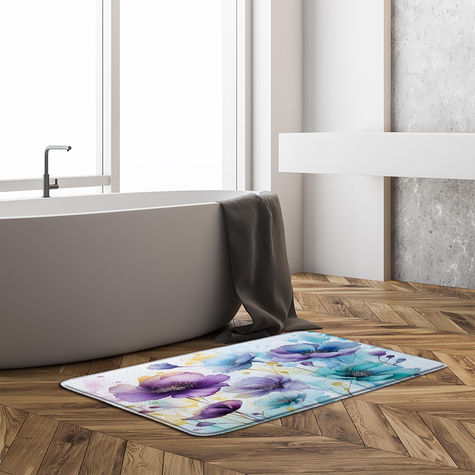 Floral Bath Mat Purple Teal gallery