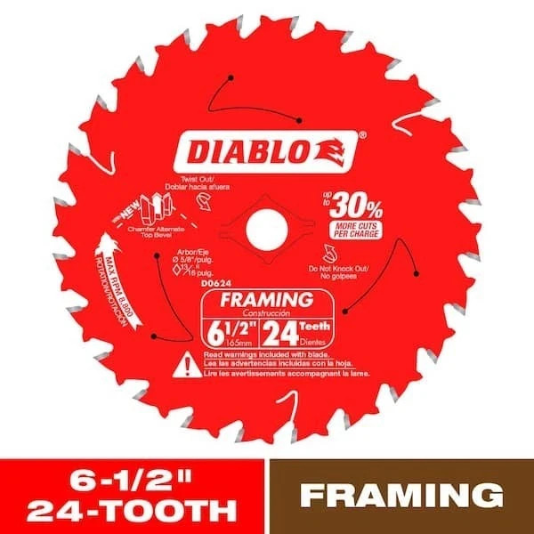 6-1/2In. X 24-Teeth Framing Circular Saw Blade for Wood