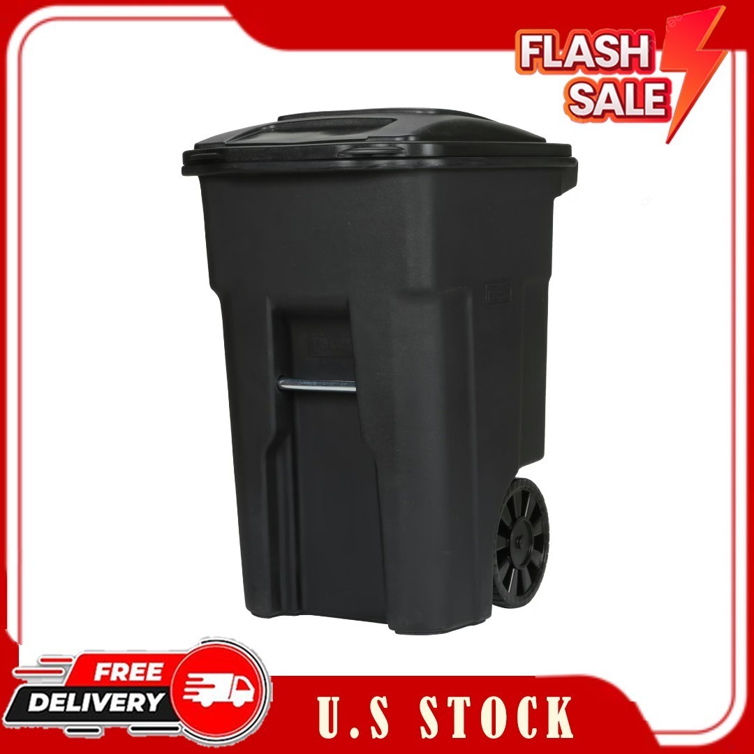 Toter 48-gallon black garbage can with wheels and lid gallery