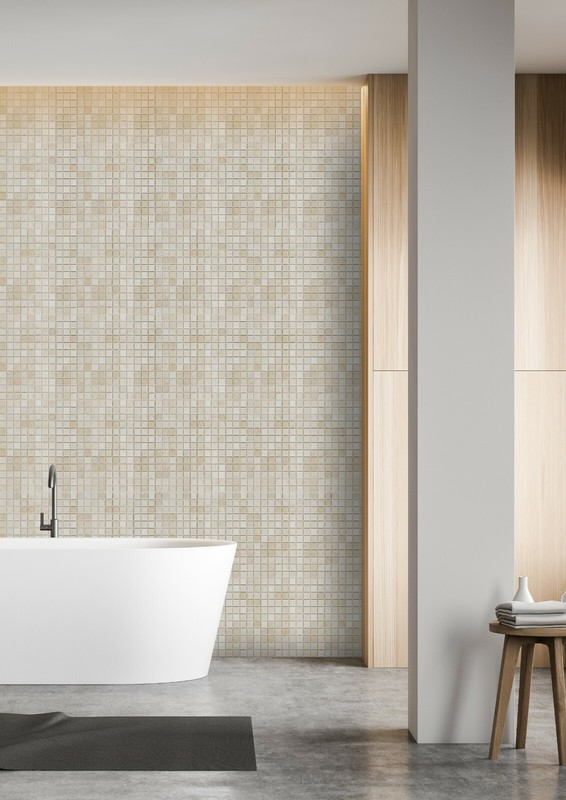 Simple Tile - Marble Mosaic Tile Kitchen Backsplash, 1"X1" Square - Crema Marfil gallery