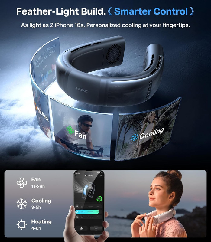 Coolify 2S Lite Neck Air Conditioner, Long Battery Life Cooling Neck Fan, Lightw gallery