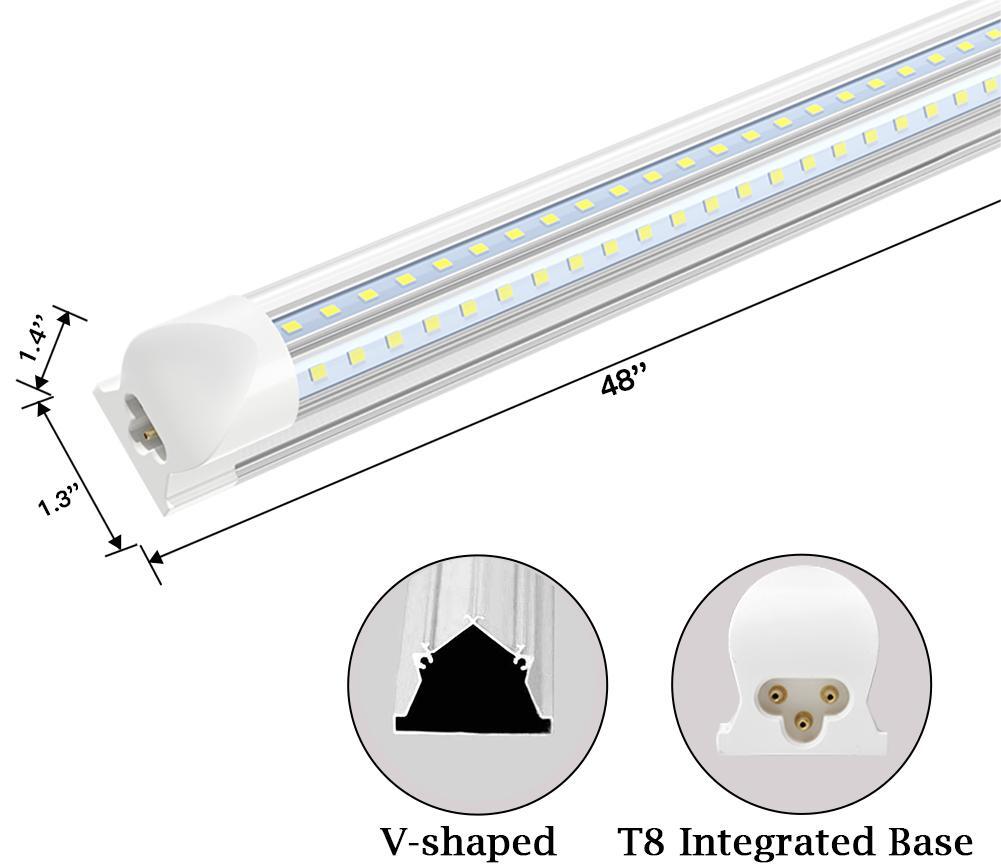T8 4-Pack LED Tube Lights, 4ft, 36W, Clear V-Shape, 6000K-6500K, Bulbs Fixtures gallery