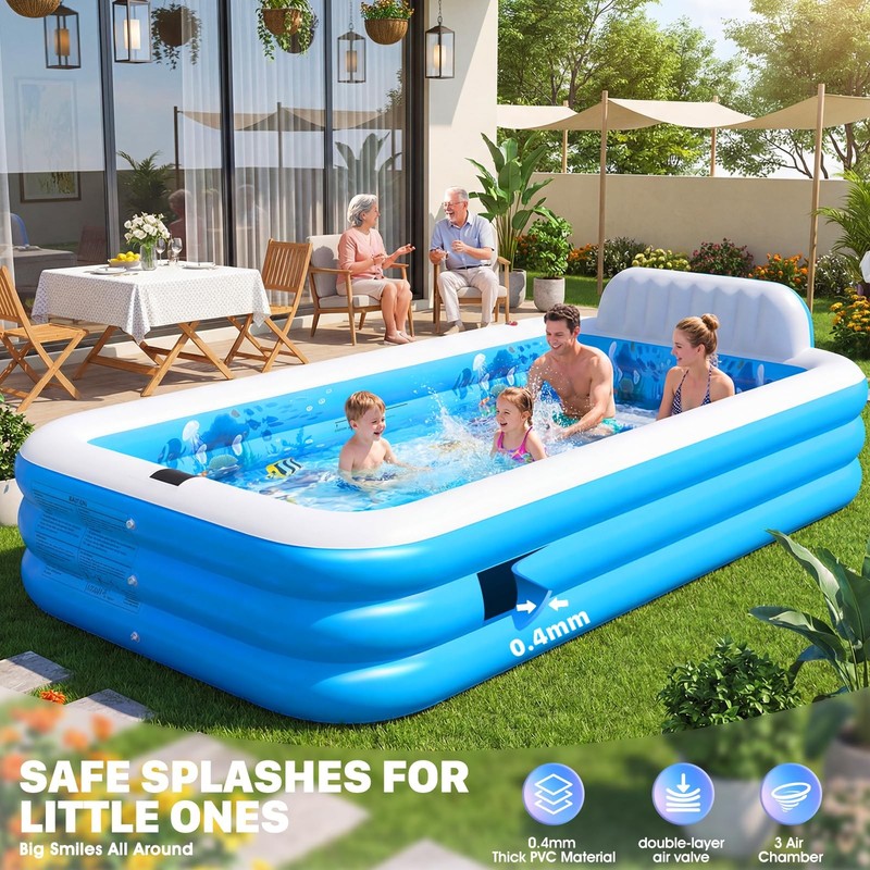 AixPool Extra Large Inflatable Pool with Lights,Upgraded 119x72x19IN, White gallery