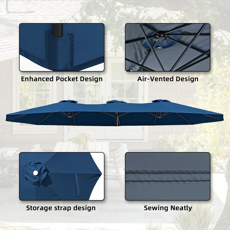 15ft Double-sided Umbrella Replacement Canopy Cover,12 ribs Large Triple Parasol gallery