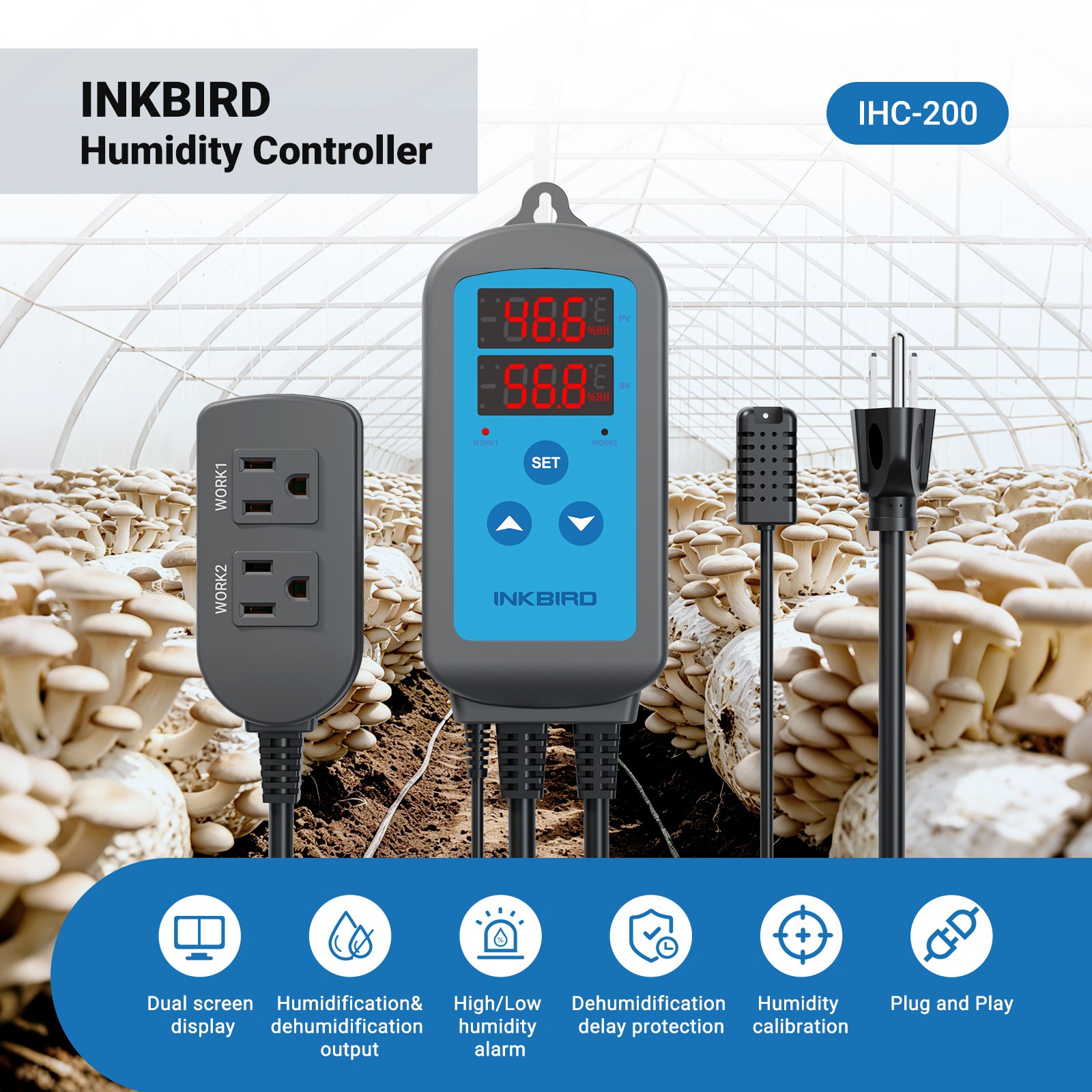 INKBIRD Humidity Controller Pre-Wired Digital Humidifier Dehumidifier Mushroom gallery