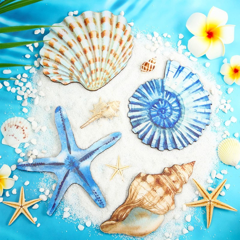 Yookeer 4 Pcs Beach Wall Decor Seashell Starfish Small, as pictures shown gallery