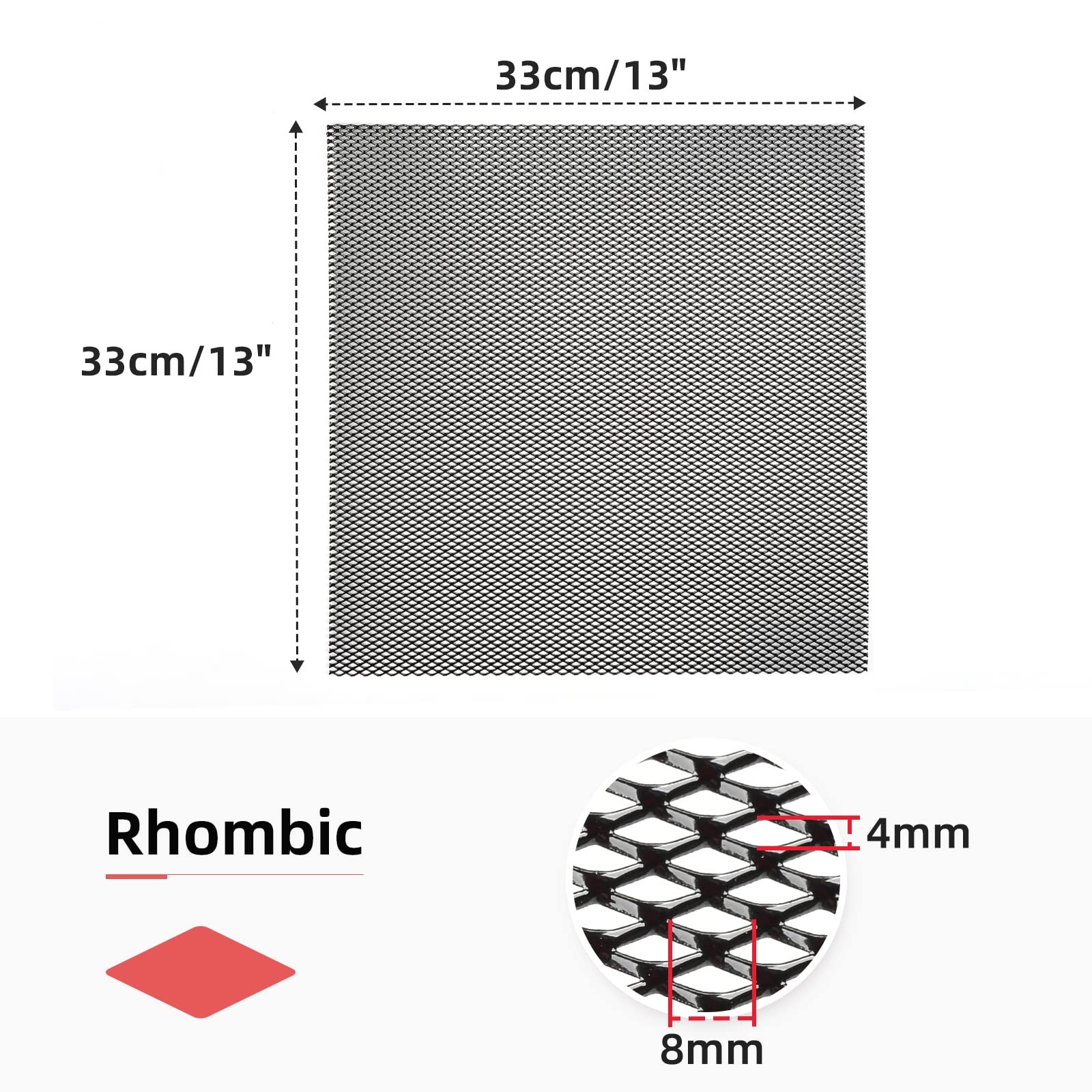 Universal 13"x13" Car Grill Mesh Insert Aluminum Alloy Rhombic 4x8mm, 3Pcs gallery