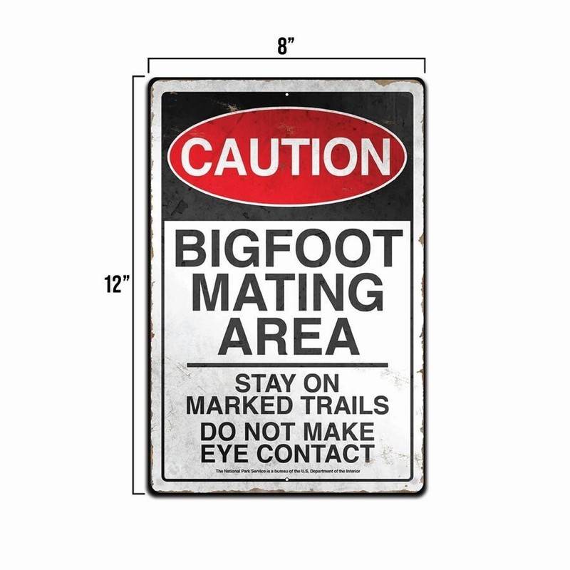BIGFOOT MATING AREA CAUTION RUSTIC RETRO TIN METAL ALUMINUM SIGN 8 X 12 IN gallery