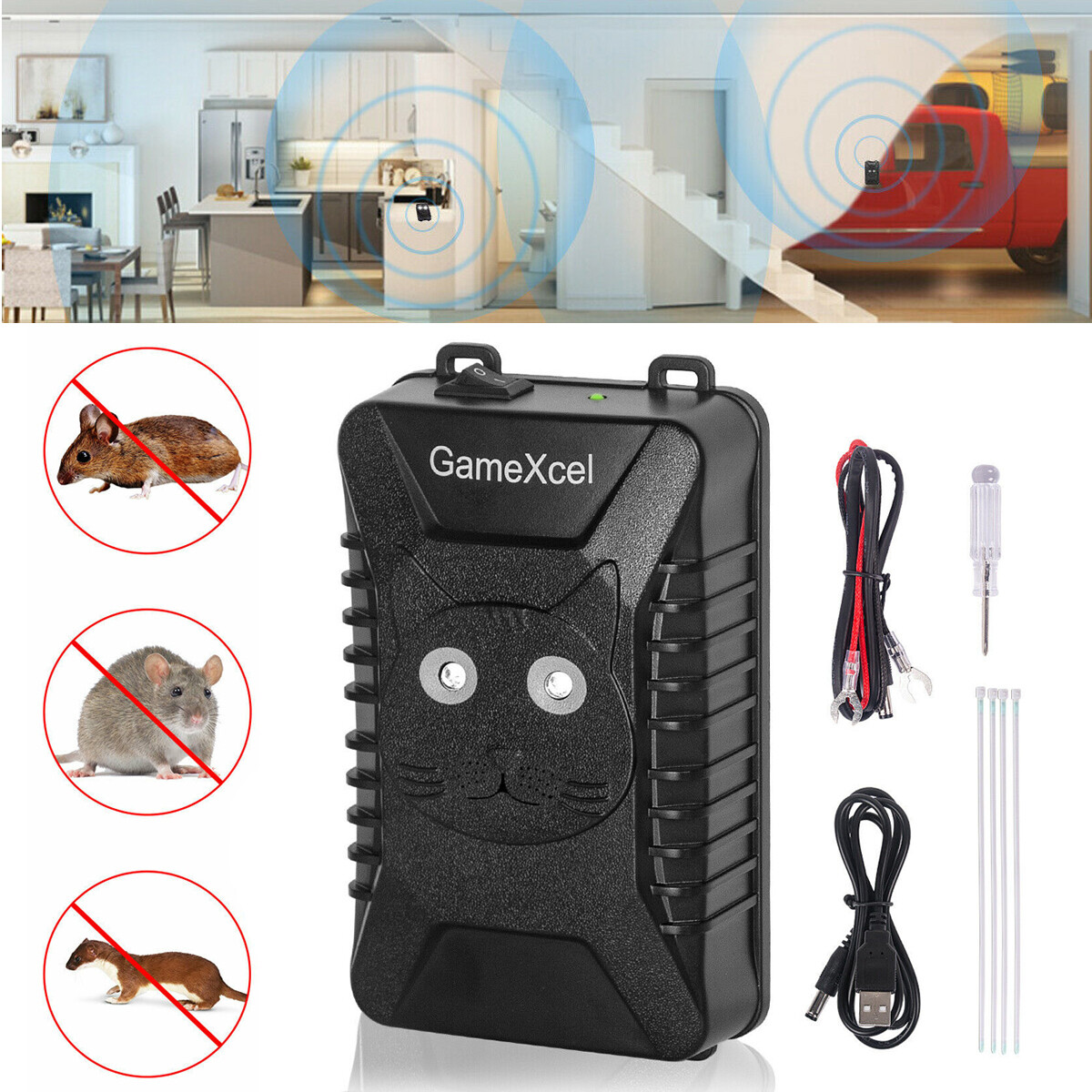 Ultrasonic Mouse Repeller Rat Rodent Deterrent For Car Wire Engine Pest Control gallery