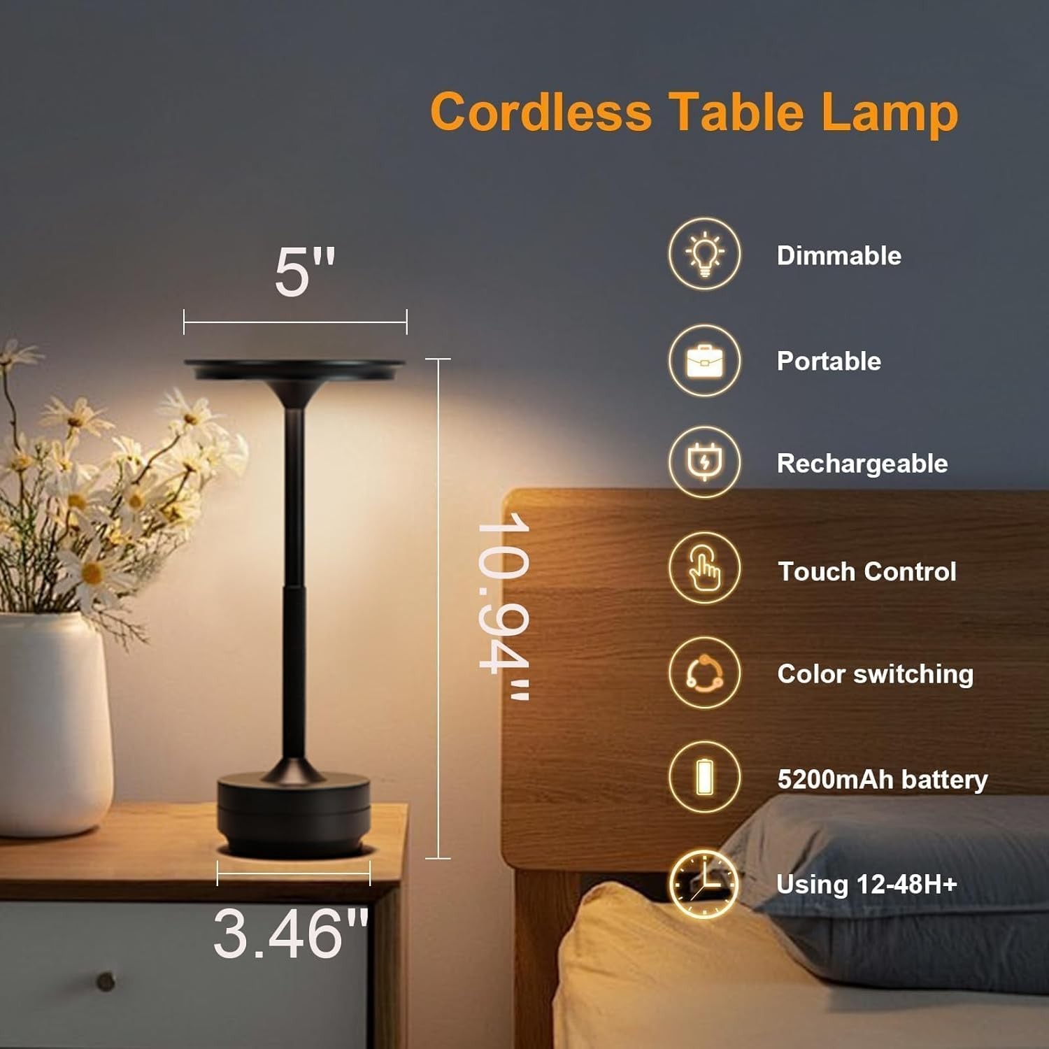 Cordless LED Touch Sensor Table Lamp Rechargeable Dimmable Bar Desk Night Light gallery