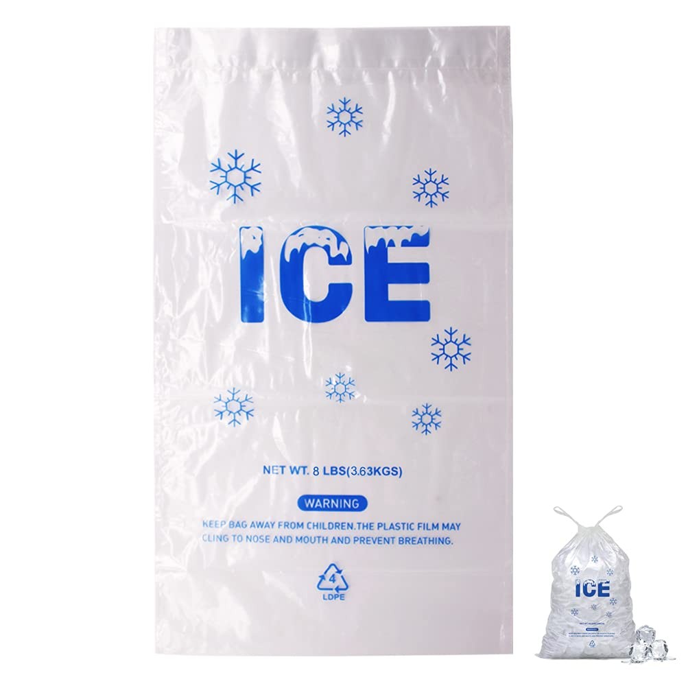 200-Pack 8-Pound Plastic Drawstring Ice Bags, 11 x 19 Inches