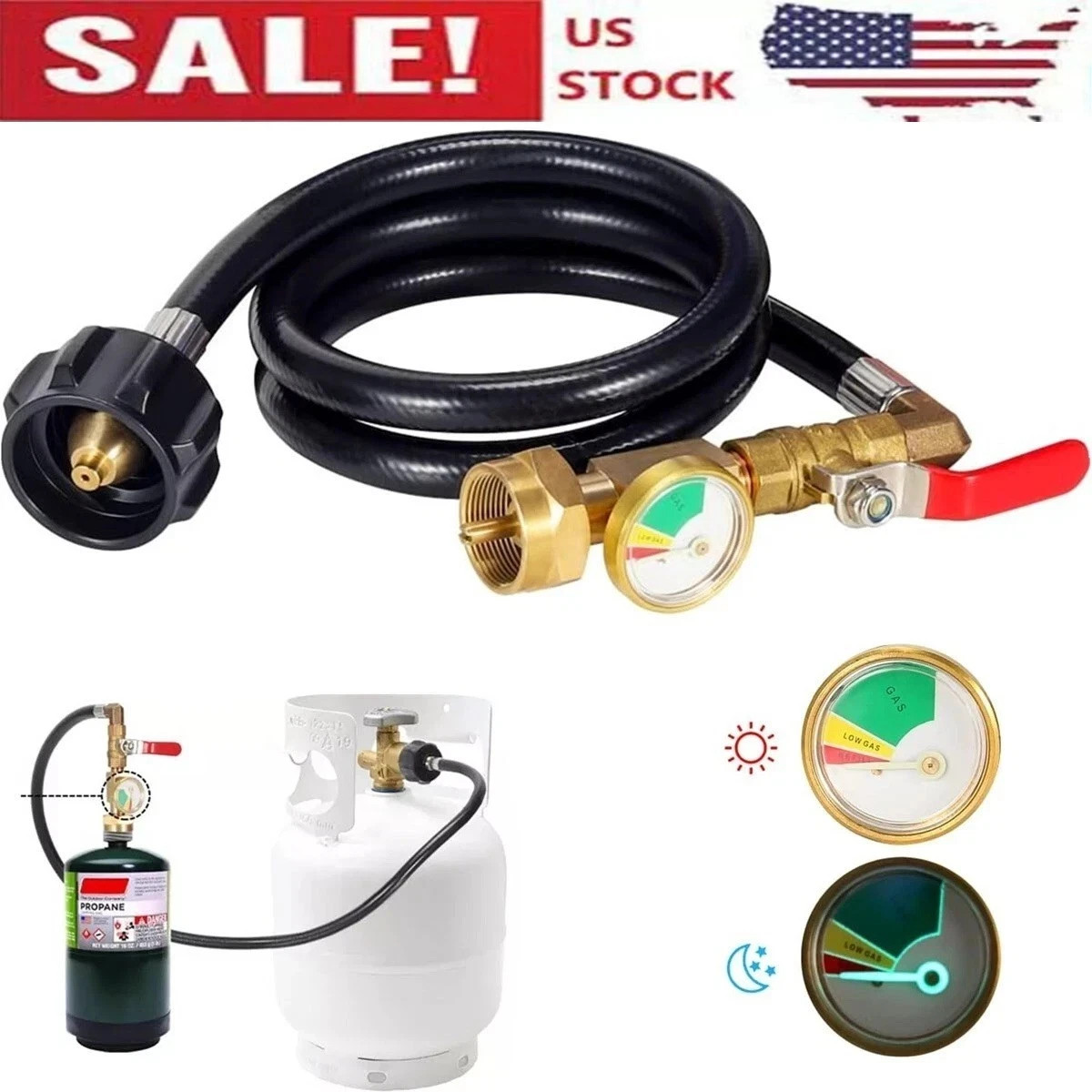 1LB To 20LB Propane Refill Adapter Extension Hose With Gauge On-Off Control 40'' gallery