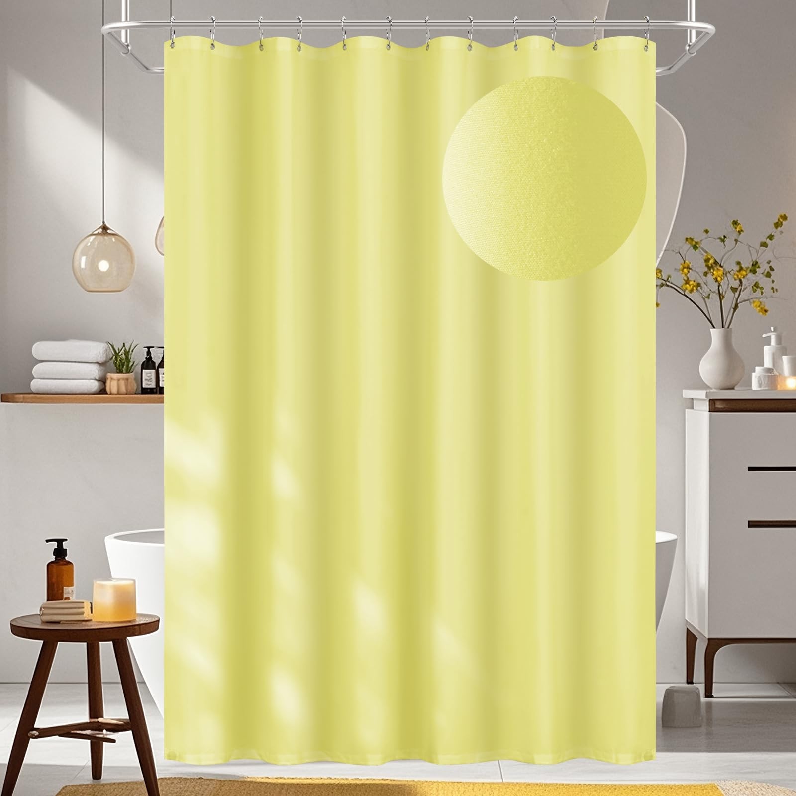 Bright Yellow Microfiber Fabric Shower Curtain Liner 72x72 Inch 2 Magnets TPU gallery