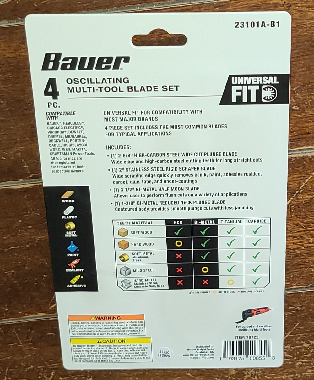 Bauer 4pc Oscillating Multi-Tool Blade Set -Universal Fit- Item #70722 gallery