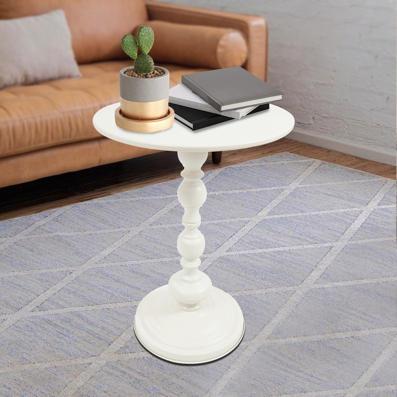 Round Side Table Retro Coffee End Table Small Accent Pedestal Table White Home gallery