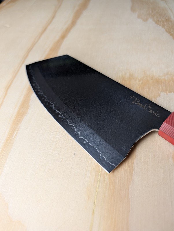BenchMark Damascus Vegetable Chopper Black and Red G10 Handle gallery