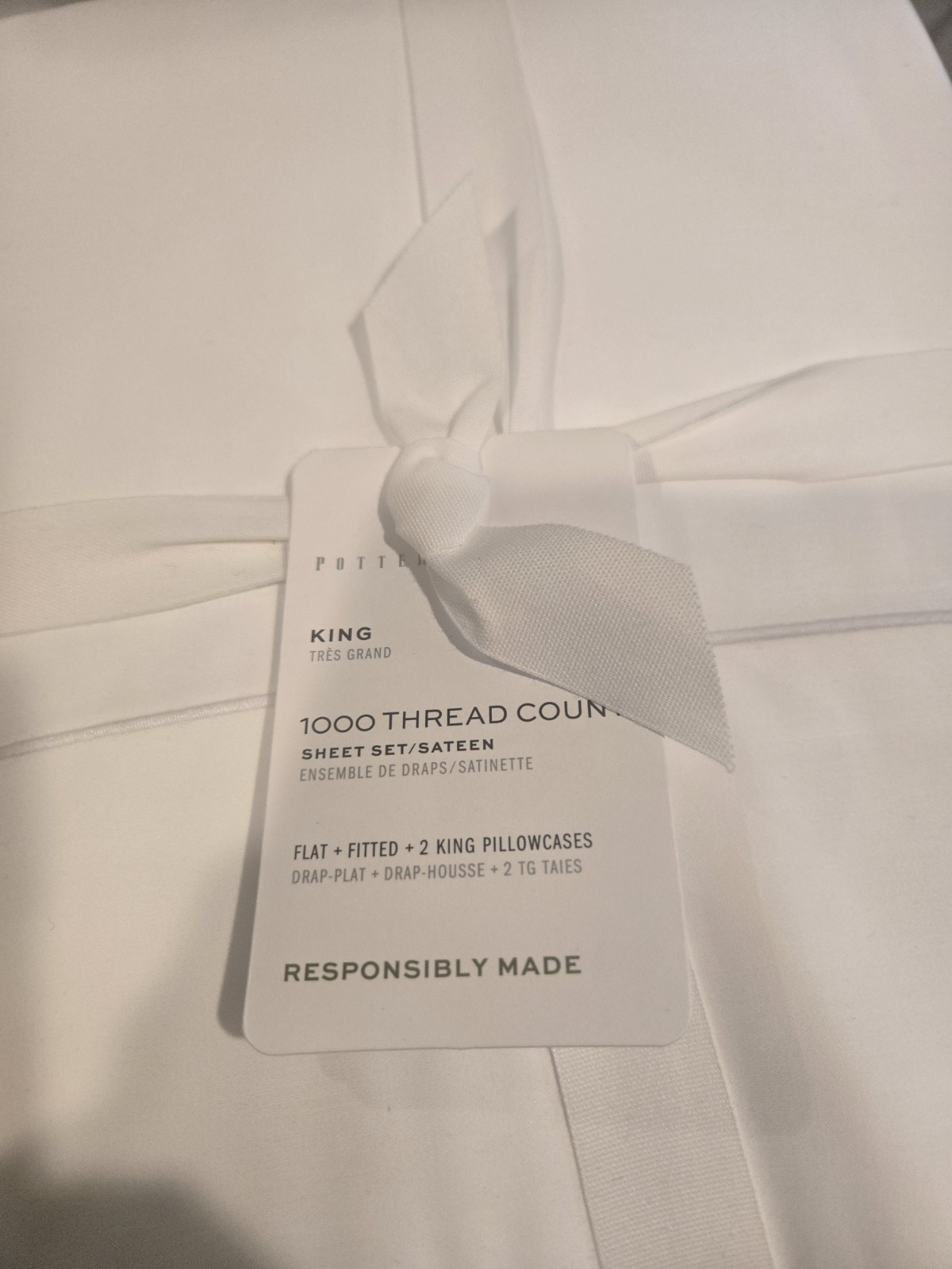 NEW WITH TAGS - Pottery Barn 1000 Thread Count King Sateen Sheet Set - White gallery