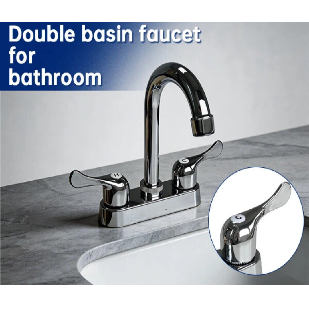 4'' Chrome Basin Sink Faucet Plastic Mixer Tap Bathroom Sink Faucet Dual Handles gallery