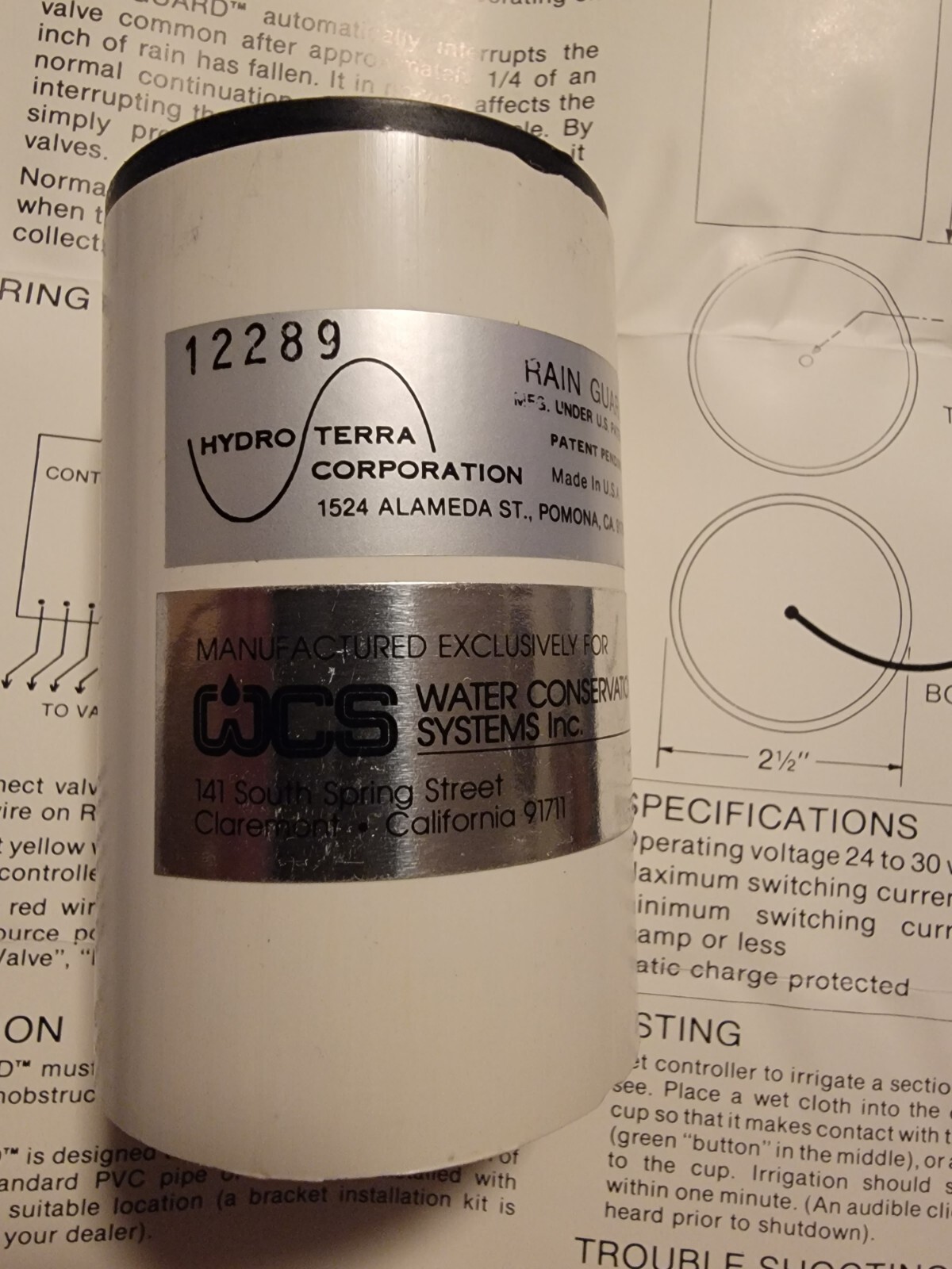 WCS / WATER CONSERVATION SYSTEMS RAIN GUARD, Rain Sensor(for sprinkler systems) gallery