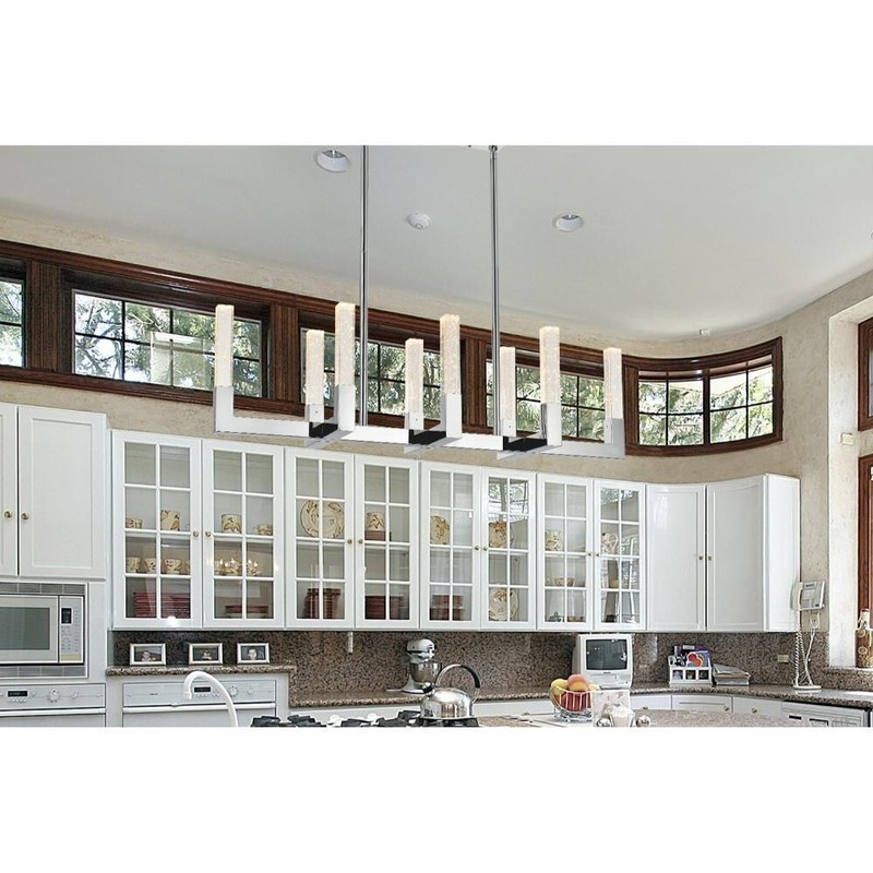 CHANDELIER LED CHROME MODERN FOR KITCHEN ISLAND OR DINING ROOM LIGHT FIXTURE 42" gallery