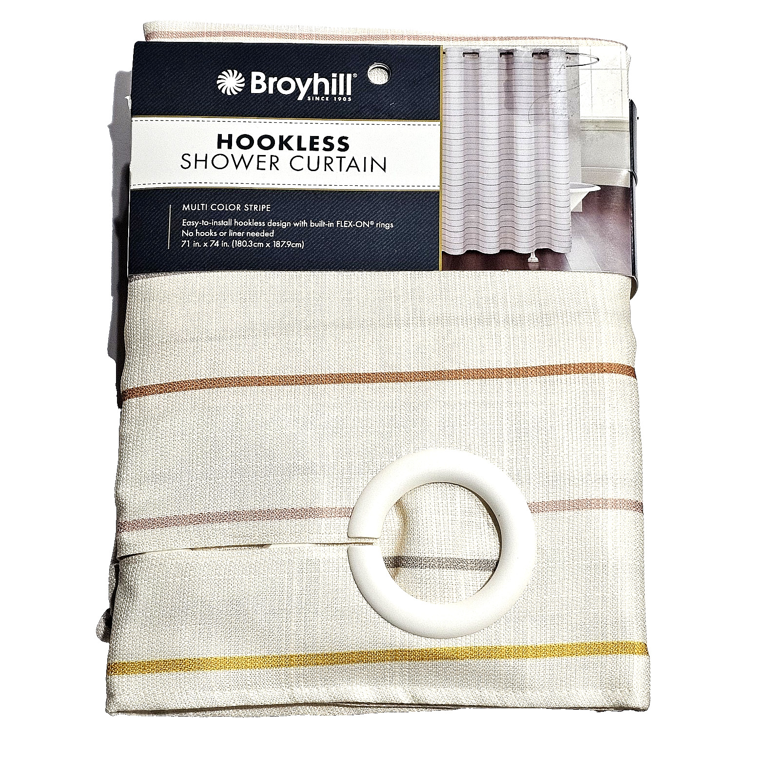 Broyhill Since 1905 Hookless Shower Curtain Multi Color Stripe 71in X 74in gallery