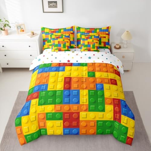 Building Blocks Comforter Set with Sheets Size Full Yellow Green Blue gallery