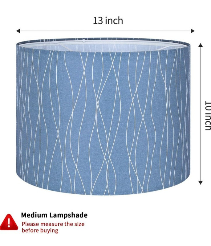 Blue Fabric Drum Lamp Shade Wavey Lines 13" x 13" x 10" gallery